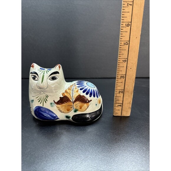 Vintage Tonala Mexico Folk Art Pottery Cat Figurine - Picture 6 of 7